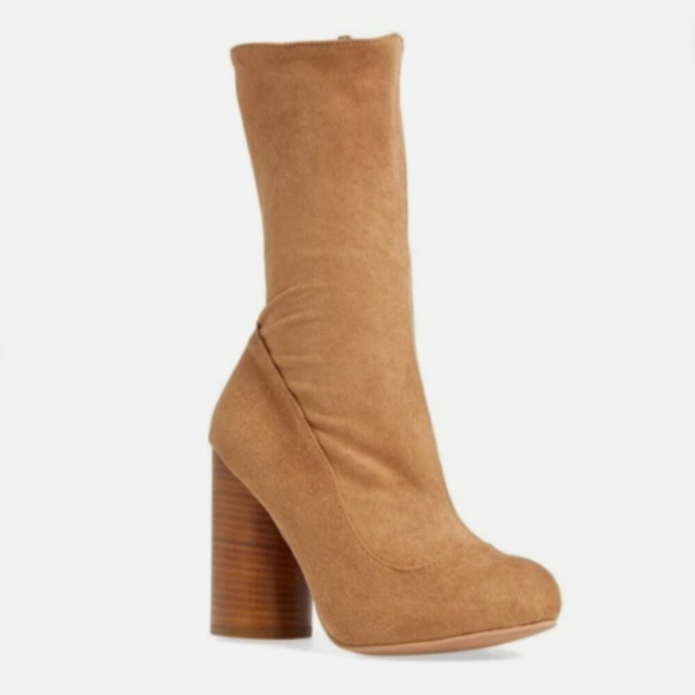 Jeffrey Campbell Sequel Mid Calf Stretch Suede Boots CAMEL Size 7.5 (7 1/2)